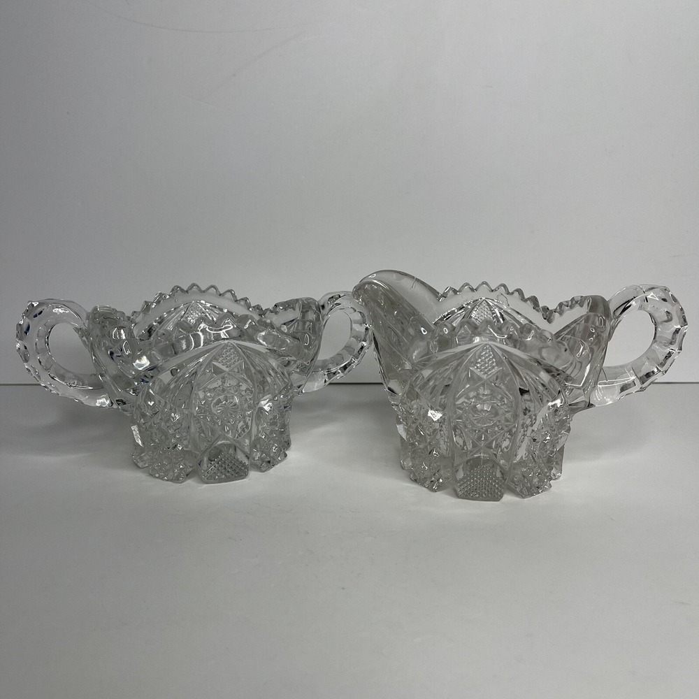 Vintage EAPG Imperial Cut Glass Ohio‎ Nucut Sugar & Creamer Set Marked CHIPED